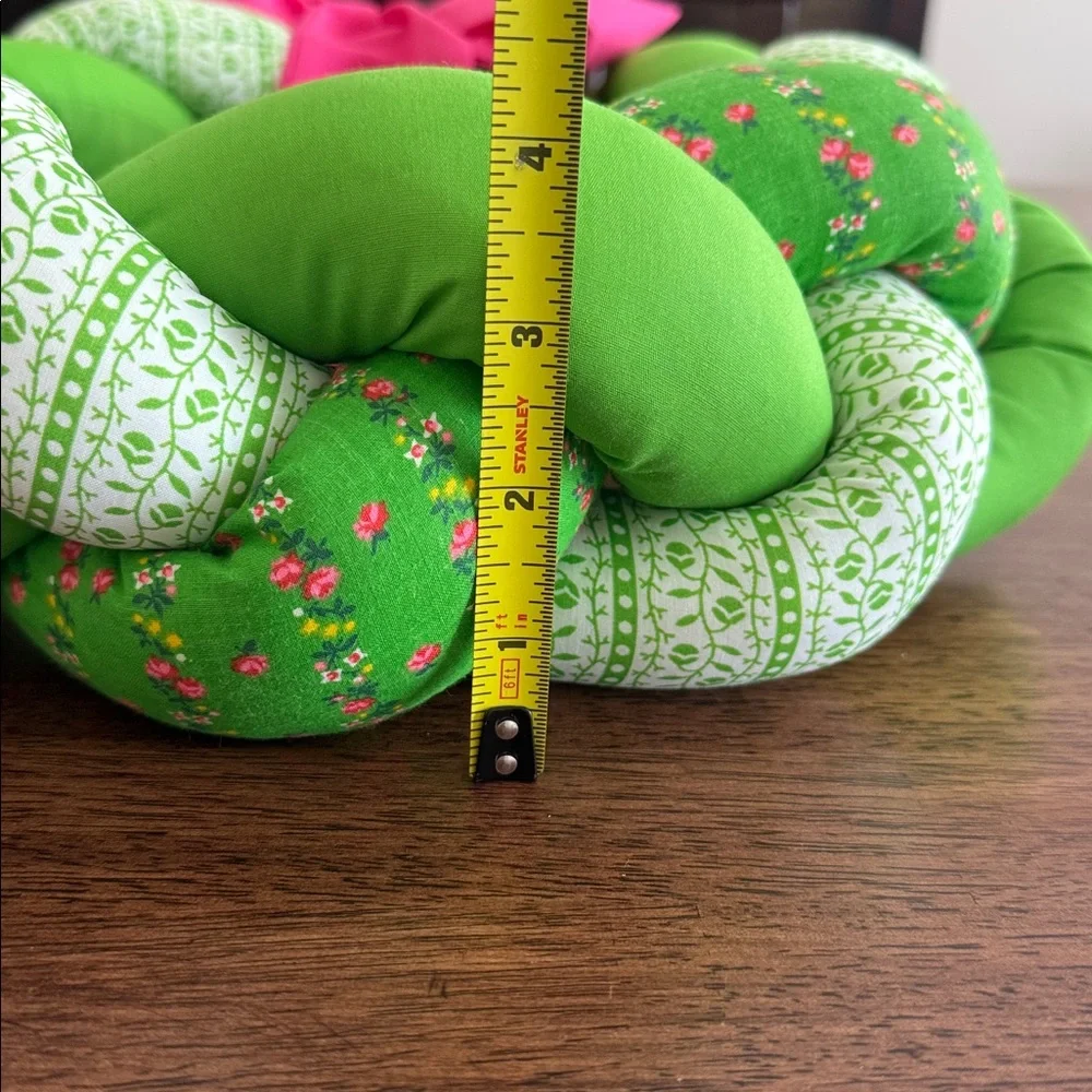 Vintage braided fabric plush wreath with pink ribbon